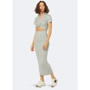 Favorite Daughter The Day To Night Maxi Dress Gray/White Striped Cut-Out Sz L.